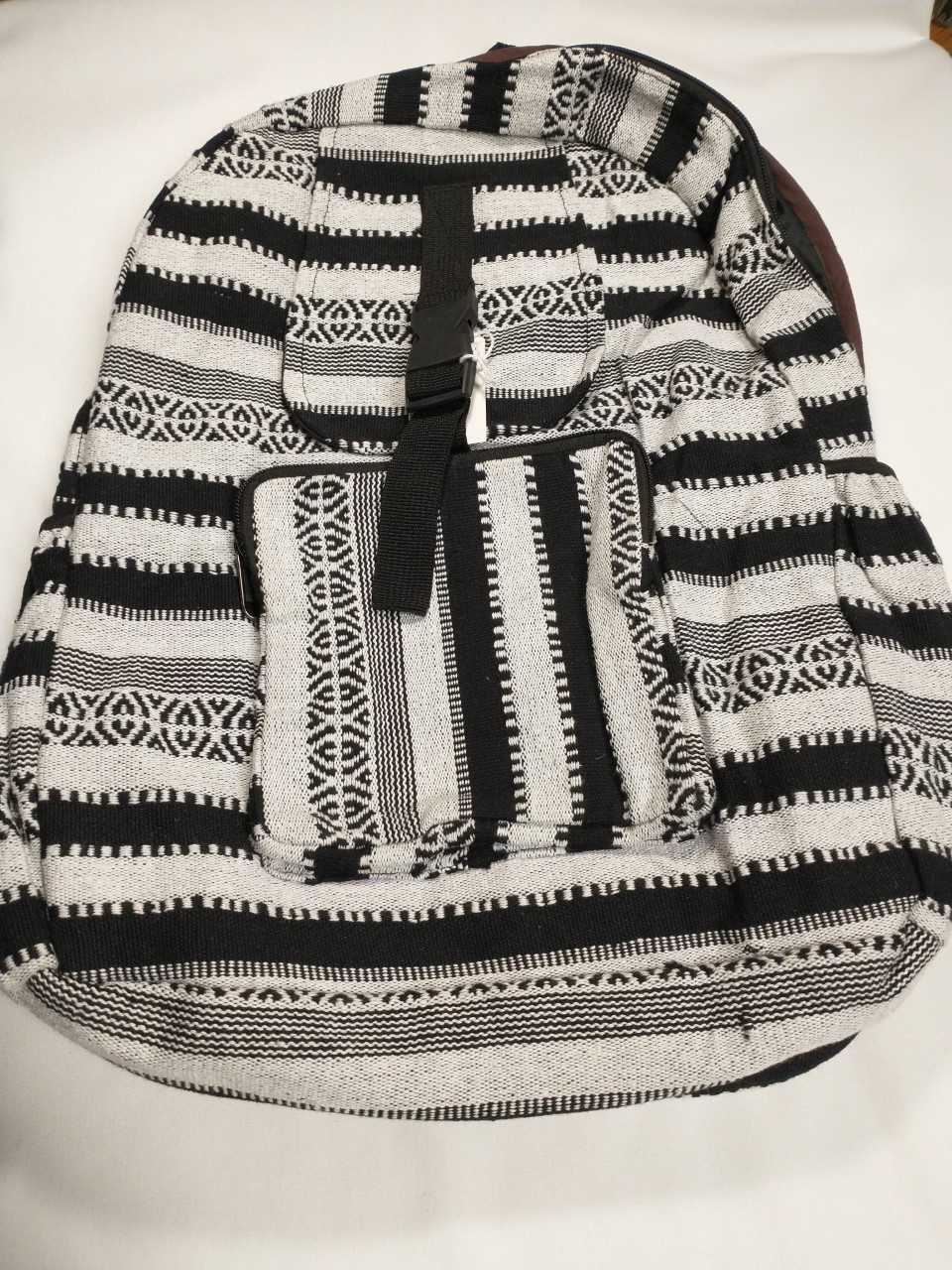 Black and white stripped backpack